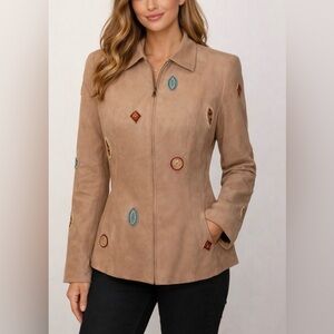 NWOT Vintage Together Faux Chamois Sequin Full Zip Western Blazer Jacket Size 6